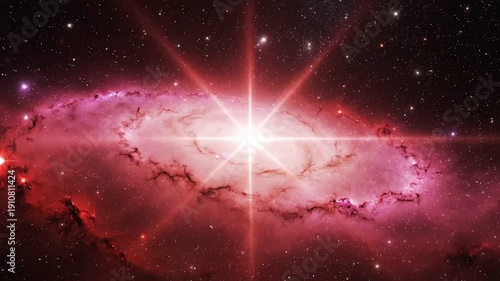 Vibrant galaxy with bright star and pink nebula in deep space