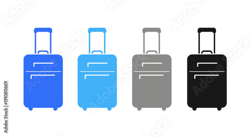 Suitcases in vibrant colors: A set of stylized luggage pieces in a spectrum of bold hues, ready for travel and adventure, perfect for capturing the essence of wanderlust and exploration.