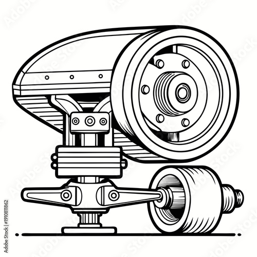 Detailed skateboard truck and wheel assembly illustration