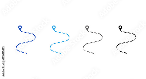 Path to Destination: A visual representation of four different colored paths, each adorned with a pin at its origin, leading to an unknown destination, creating a sense of journey and exploration.