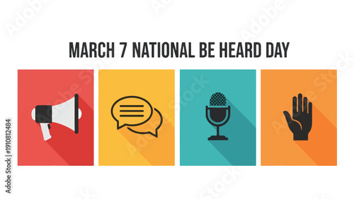 March 7 National Be Heard Day Communication and Public Speaking Icon Set Flat Vector Illustration