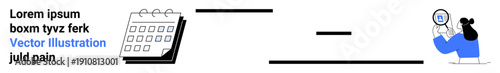 Time management, task planning, productivity tools, project deadlines, schedule tracking, business organization. Calendar with marked dates and a person examining details. Time management and task