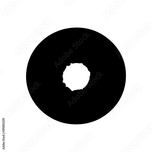Black donut shape with a hole in the middle, isolated on white background.