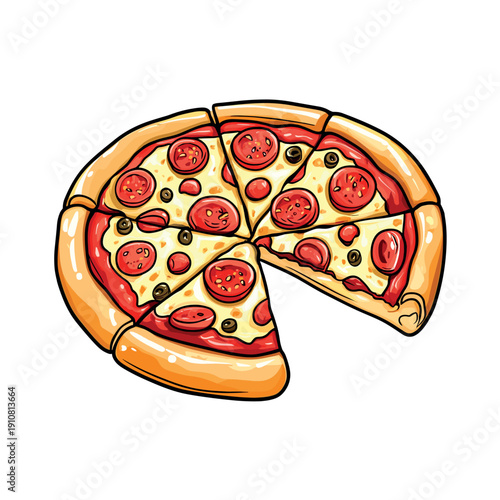 tasty pizza fast food isolated vector illustration