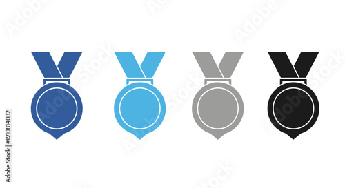 Medals of Victory: A collection of elegantly designed medals, each representing a symbol of achievement, with varying colors of blue, light blue, silver and black.