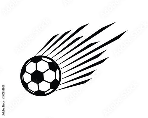 Flying Soccer Ball Vector Illustration with Dynamic Speed Motion Trails - Black and White Sports Graphic Isolated on White Background
