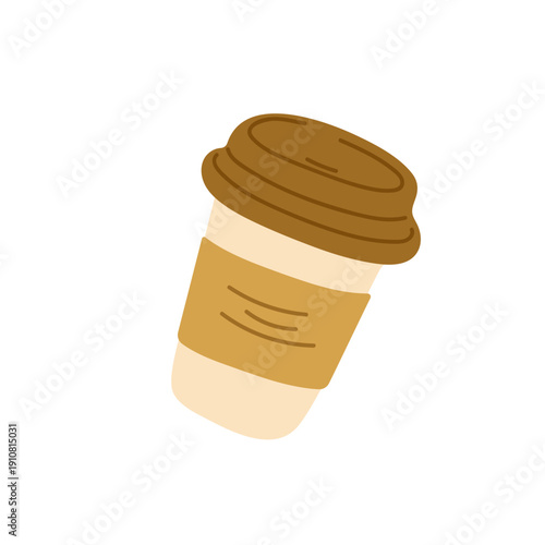 Cardboard take away cup, cup with lid, with hot drink. Vector illustration of takeaway coffee, to go beverage, fast service