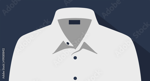 Minimalist illustration of a white collared shirt with buttons and a shadow