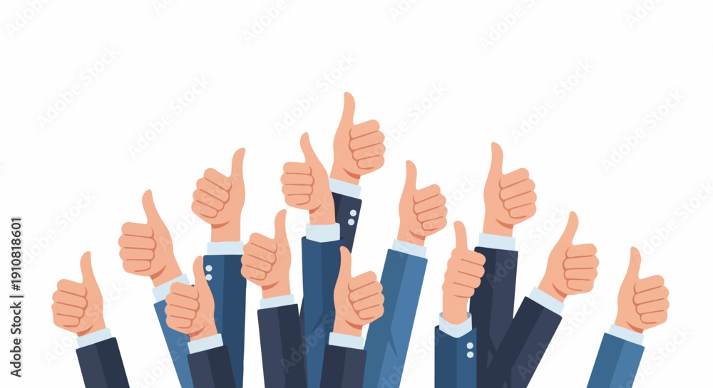 Fototapeta premium Many hands in suits give a thumbs-up, creating a pattern of approval