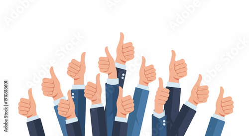 Many hands in suits give a thumbs-up, creating a pattern of approval