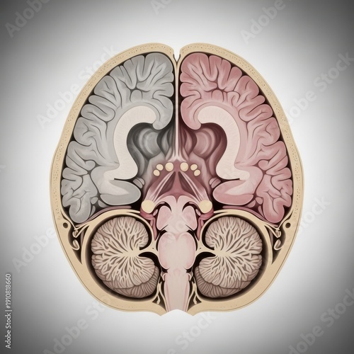 Human brain cross-section showing cerebral hemispheres and cerebellum.