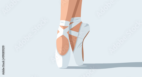 Graceful ballet shoes poised on toes, casting a shadow