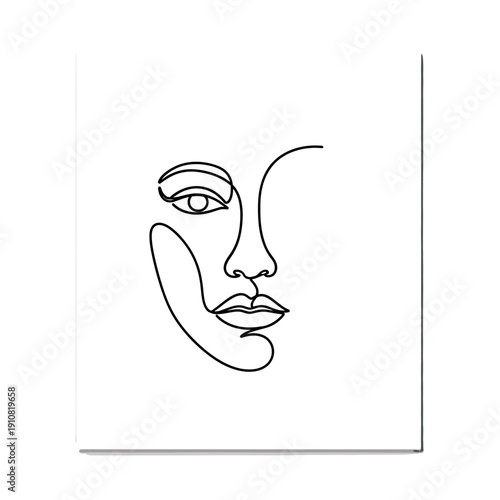 Minimalist abstract line art of a woman's face, featuring a single continuous black line on a white background.