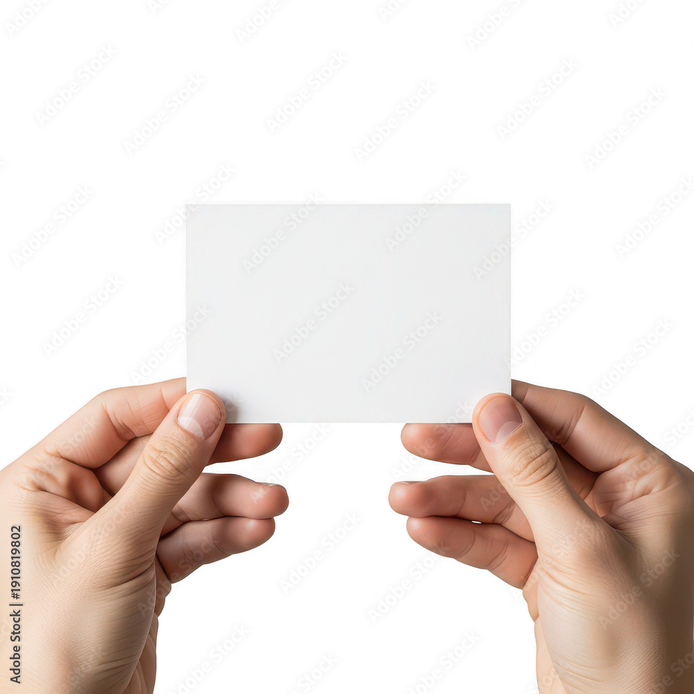 Fototapeta premium Hands holding blank card isolated on transparent background