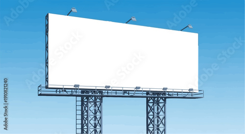 Large blank billboard with metal support structure under a clear blue sky