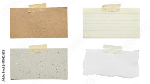 Wallpaper Mural Collection of four different paper cards including craft, lined, and torn paper with masking tape, isolated on transparent background for reminders and scrapbooking. Torontodigital.ca