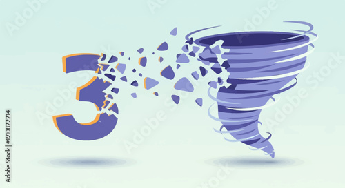 Number three disintegrates into a tornado and swirling fragments