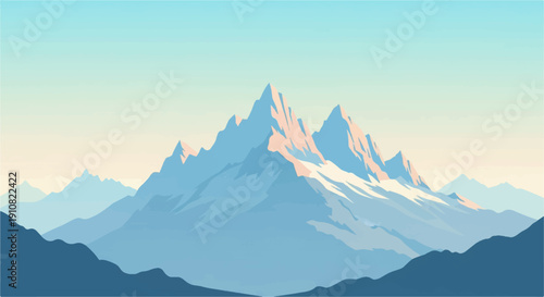 Minimalist digital art of sunlit mountain peaks under a clear sky