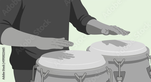 Hands poised to play drums, a rhythmic musical moment captured