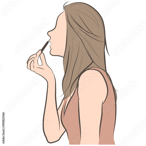Woman Apply Lipstick Illustration.