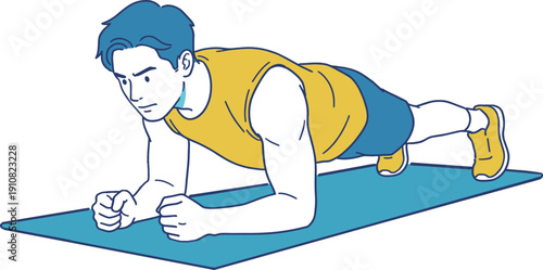 プランクトレーニングをする男性 体幹トレーニングイラスト