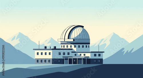 Observational facility with dome atop building, set against mountain backdrop