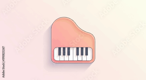 Minimalist coral grand piano illustration with shadow on light background