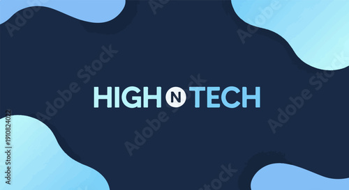 Modern abstract background with text "HIGH N TECH" in blue font