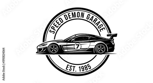 Speed Demon Garage Vintage Sports Car Emblem.