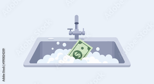 Money in a sudsy sink under a faucet