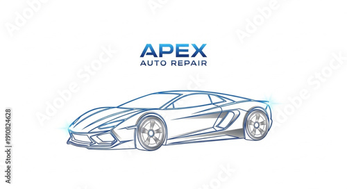 Sleek Sports Car Sketch with Apex Auto Repair Logo.