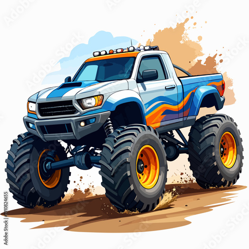 Powerful Monster Truck with Large Wheels and Custom Paint.