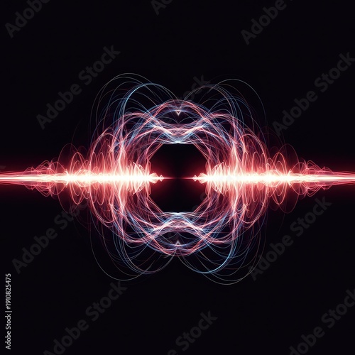A mesmerizing abstract rendering of vibrant energy waves and oscillating frequencies creating a complex digital pattern of light and sound vibration ,internet ,signal ,visualization