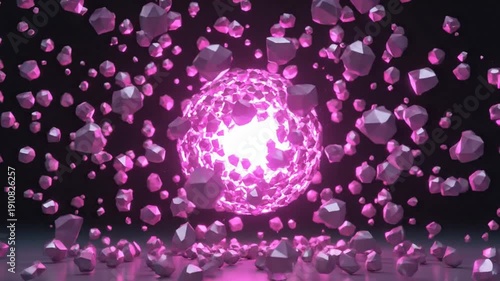 Abstract Pink Energy Core with Debris Field Animation.