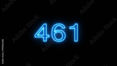 Neon counting number text illustration. Glowing count number on black background.

