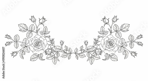 detailed black and white rose floral design.