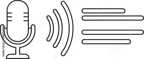 Microphone Icon with Sound Waves and Text.