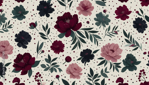 seamless scattered peonies mixed with tiny petal specks like floral confetti decorative background