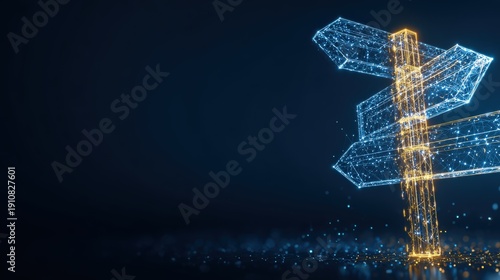 A digital signpost illuminates the crossroads of technology, guiding towards innovation and futuristic pathways. ..Created with Generative AI, not depicting real subjects.
