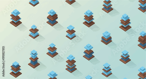 Isometric stacked abstract shapes in a repeating pattern