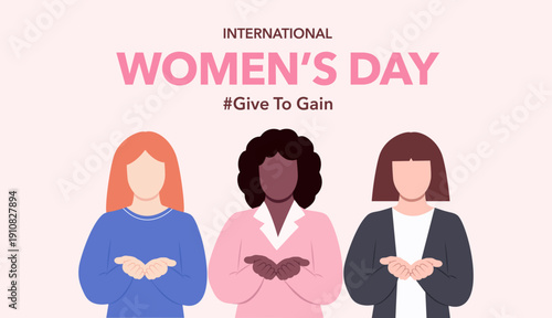 A vector banner for International Women’s Day #Give To Gain campaign 2026