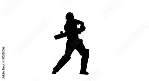A silhouette of a cricket player in a batting stance, ready to hit the ball during a match isolated on transparent background, Vector