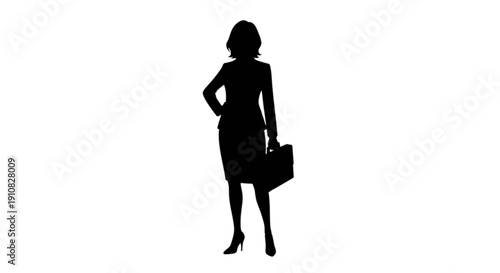 Silhouette of a confident businesswoman standing with a briefcase on a white background isolated on transparent background, Vector