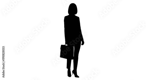 Black silhouette of a businesswoman walking away with a briefcase, representing career and success isolated on transparent background, Vector