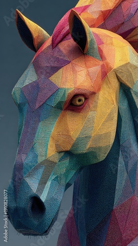 Colorful Geometric Horse Head Sculpture in Bold Artistic Style
