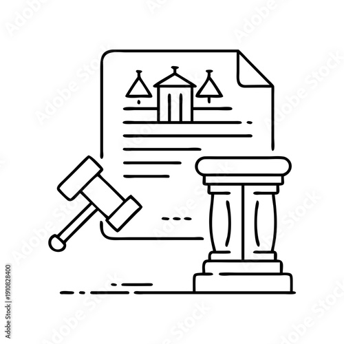 Legal Case Document with Gavel and Columns Icon
