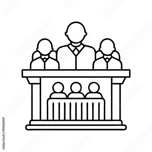 Judges Panel with Jury in Courtroom Icon
