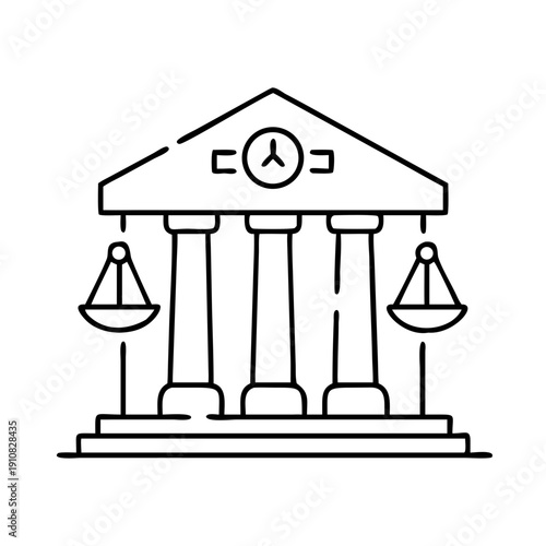 Courthouse Building Icon with Justice Scales
