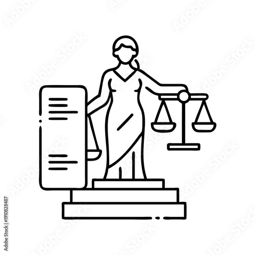 Lady Justice Statue with Scales and Tablet
