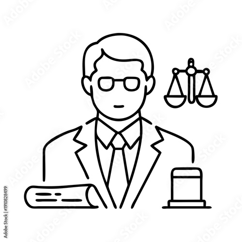Lawyer with Gavel and Justice Scales Icon
